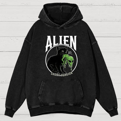 Black Cat Eating Alien Vintage Distressed Hoodie