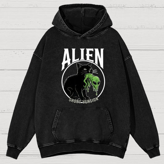 Black Cat Eating Alien Vintage Distressed Hoodie
