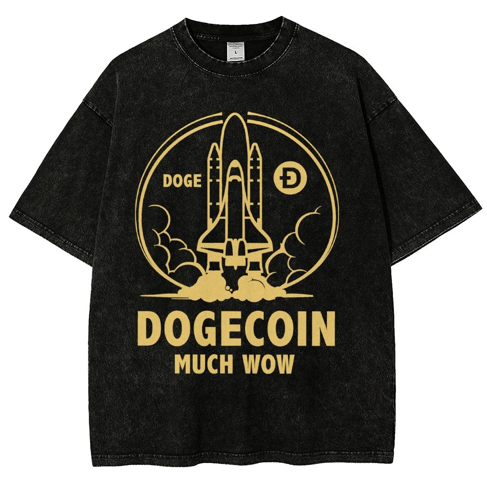 Dogecoin Rocket Ship Much Wow Meme Joke Funny Crypto Currency Elon Musk DOGE Vintage Distressed T-shirt