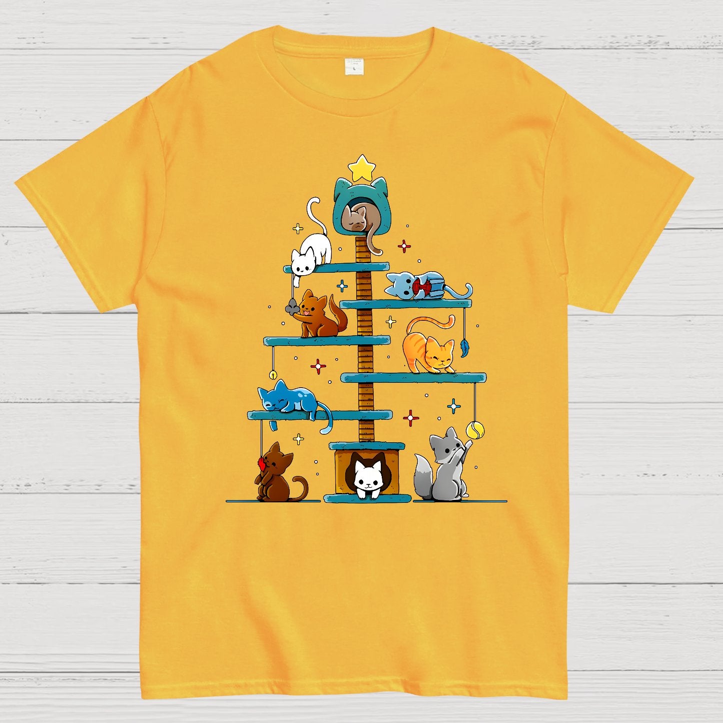 Christmas House Tree Cats Geek T-Shirt