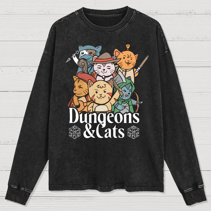 Dungeons and Cats Washed Long Sleeve Tee