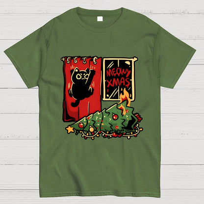 Meowy Xmas Cat Geek T-Shirt
