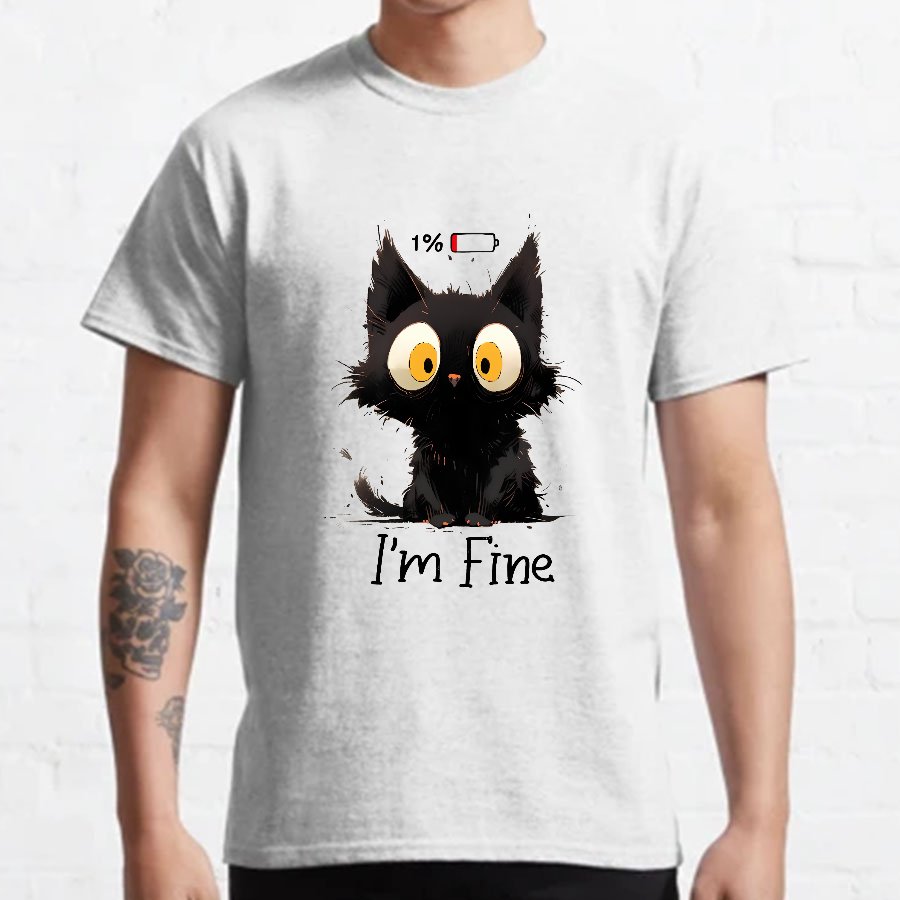 I‘m Fine Black Cat Geeky T-Shirt