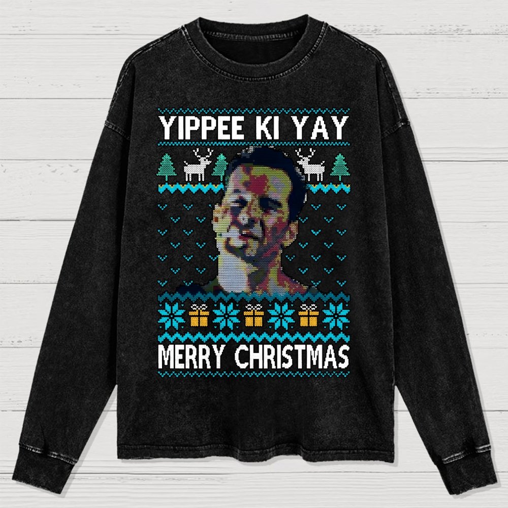 Yippee Ki Christmas Washed Long Sleeve Tee