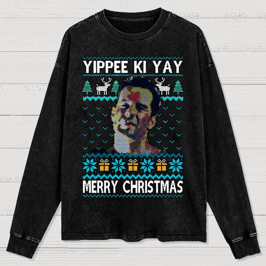 Yippee Ki Christmas Washed Long Sleeve Tee