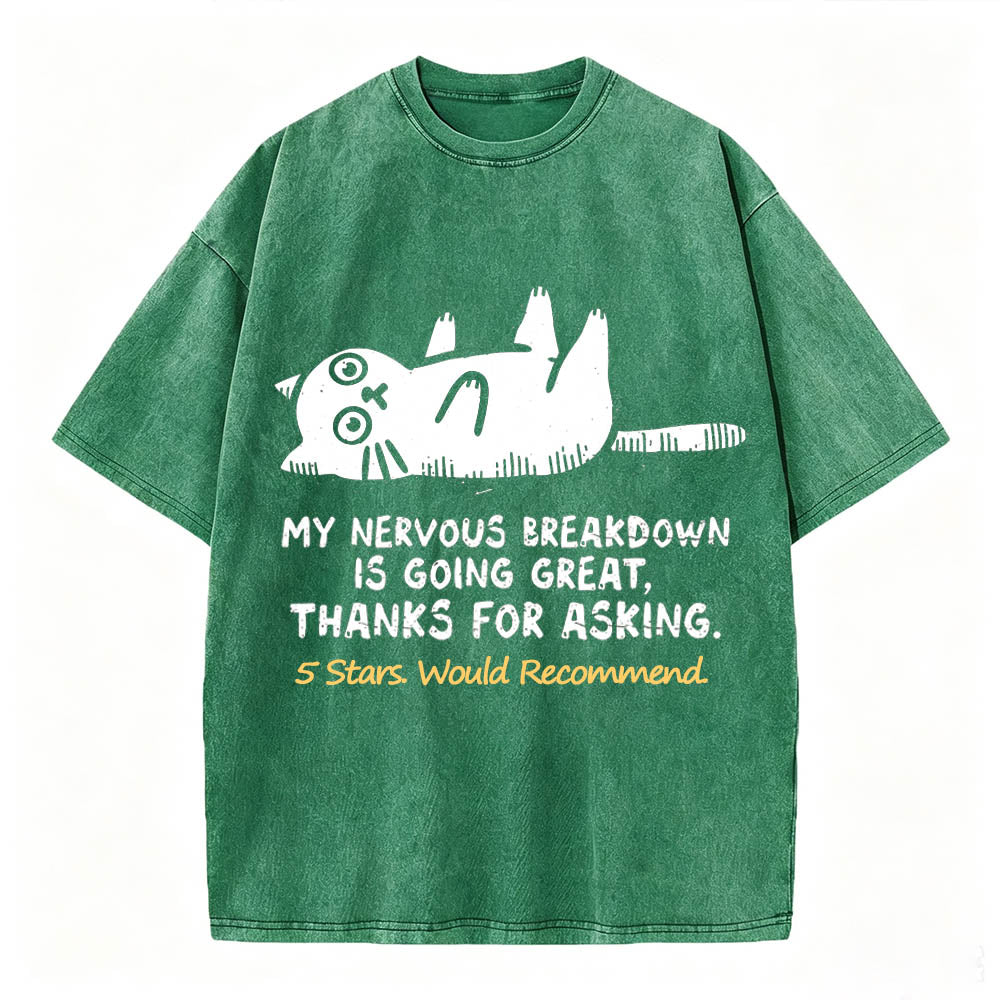 My Nervous Breakdown Is Going Great Thanks For Asking Funny Cat Vintage Washed Graphic Tee