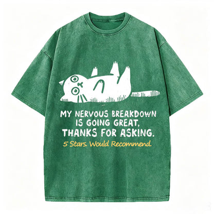 My Nervous Breakdown Is Going Great Thanks For Asking Funny Cat Vintage Washed Graphic Tee