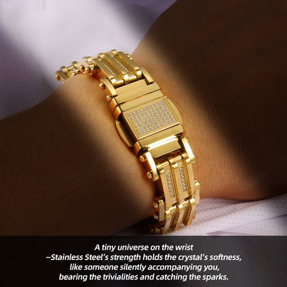 Stainless Steel Watch - Strap Bracelet | Crystal Inlay Lights Up Wrist Shine