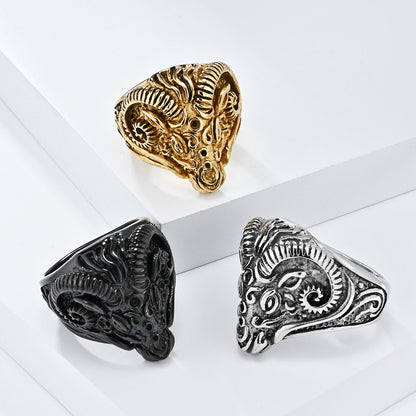 Vintage-Inspired Goat Head Stainless Steel Ring
