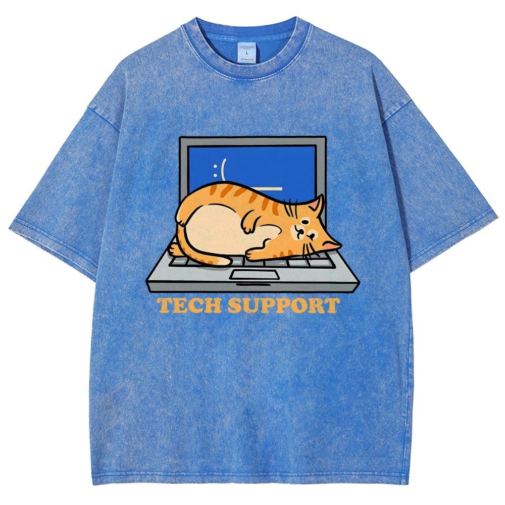 Cat Tech Support Vintage Distressed T-shirt