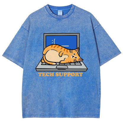 Cat Tech Support Vintage Distressed T-shirt