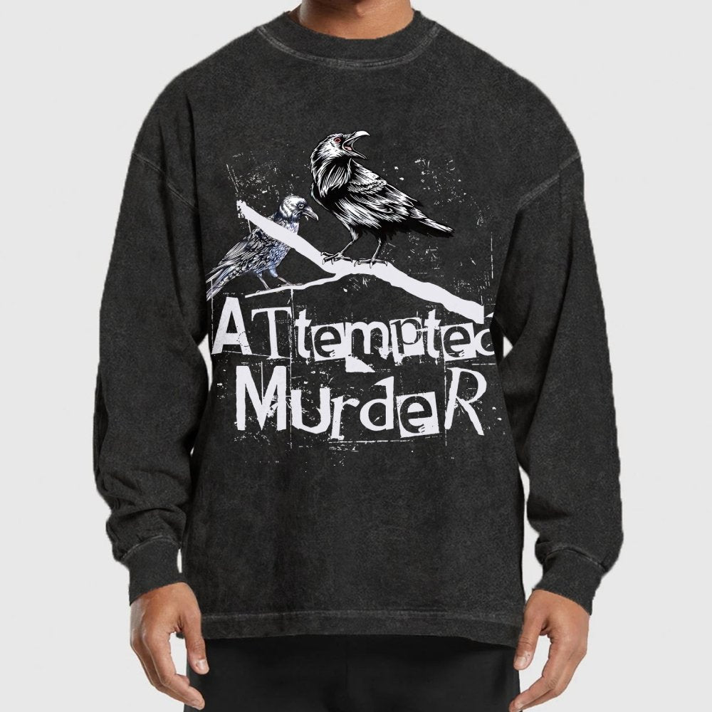 Attempted Murder Crow Washed Long Sleeve Tee