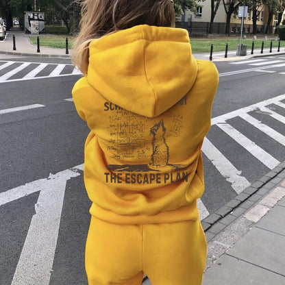 Schrodinger's Cat Escape Plan Interesting Physics Science Printed Back Cotton Hoodie