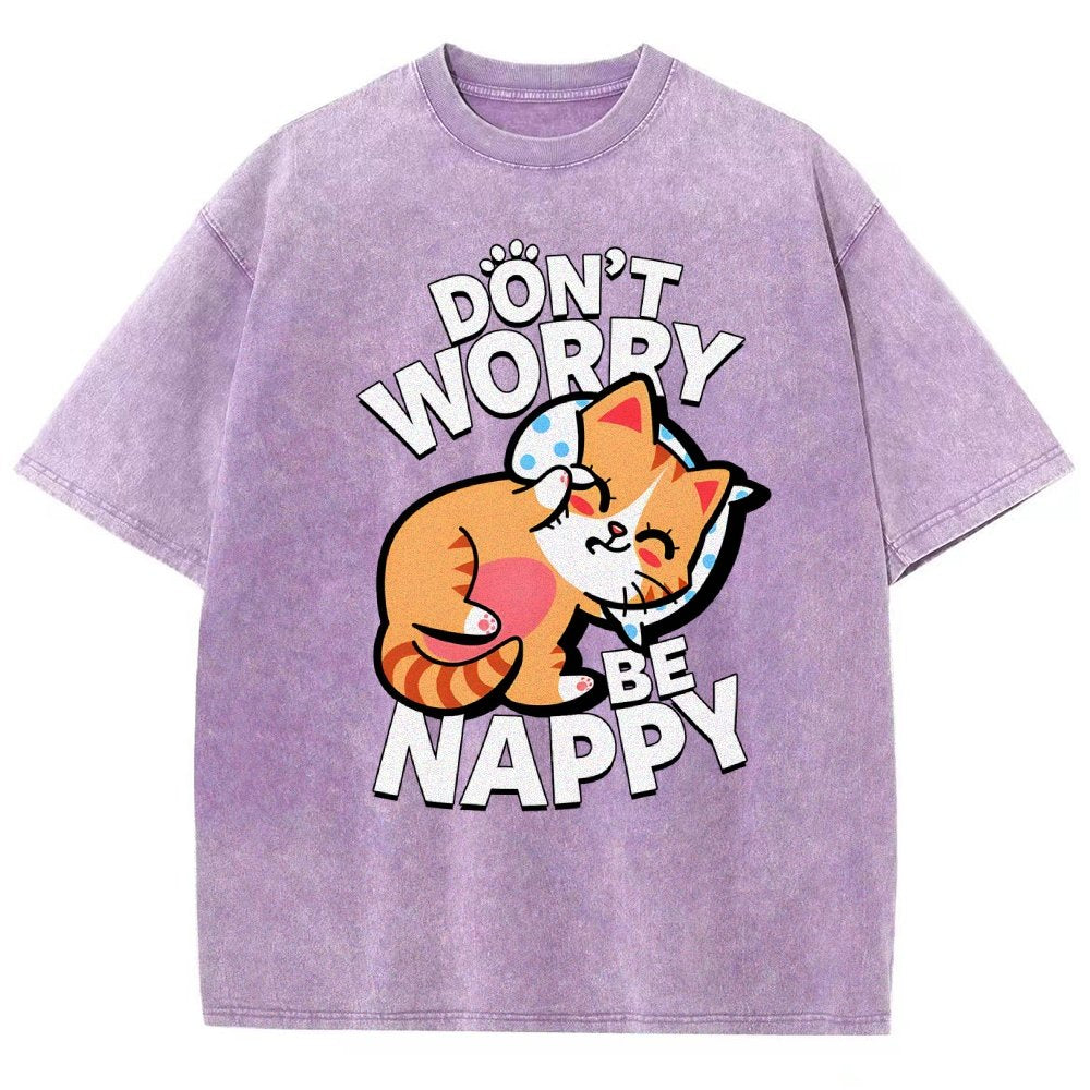 Cute Kawaii Pet Cat Don't Worry Vintage Distressed T-shirt