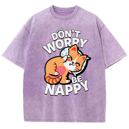 Cute Kawaii Pet Cat Don't Worry Vintage Distressed T-shirt