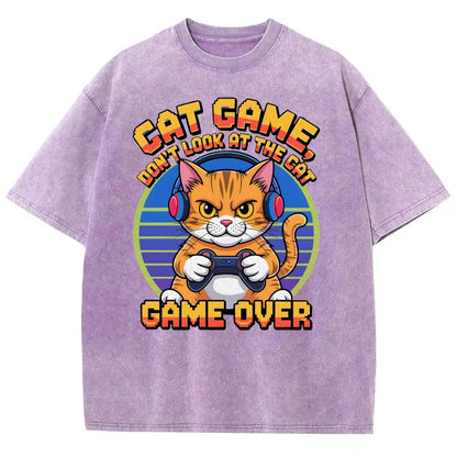 Funny Cat Game-Game Over Vintage Distressed T-shirt
