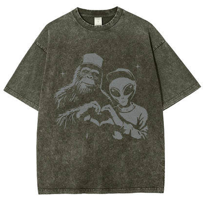 Bigfoot and Aliens Vintage Distressed T-shirt
