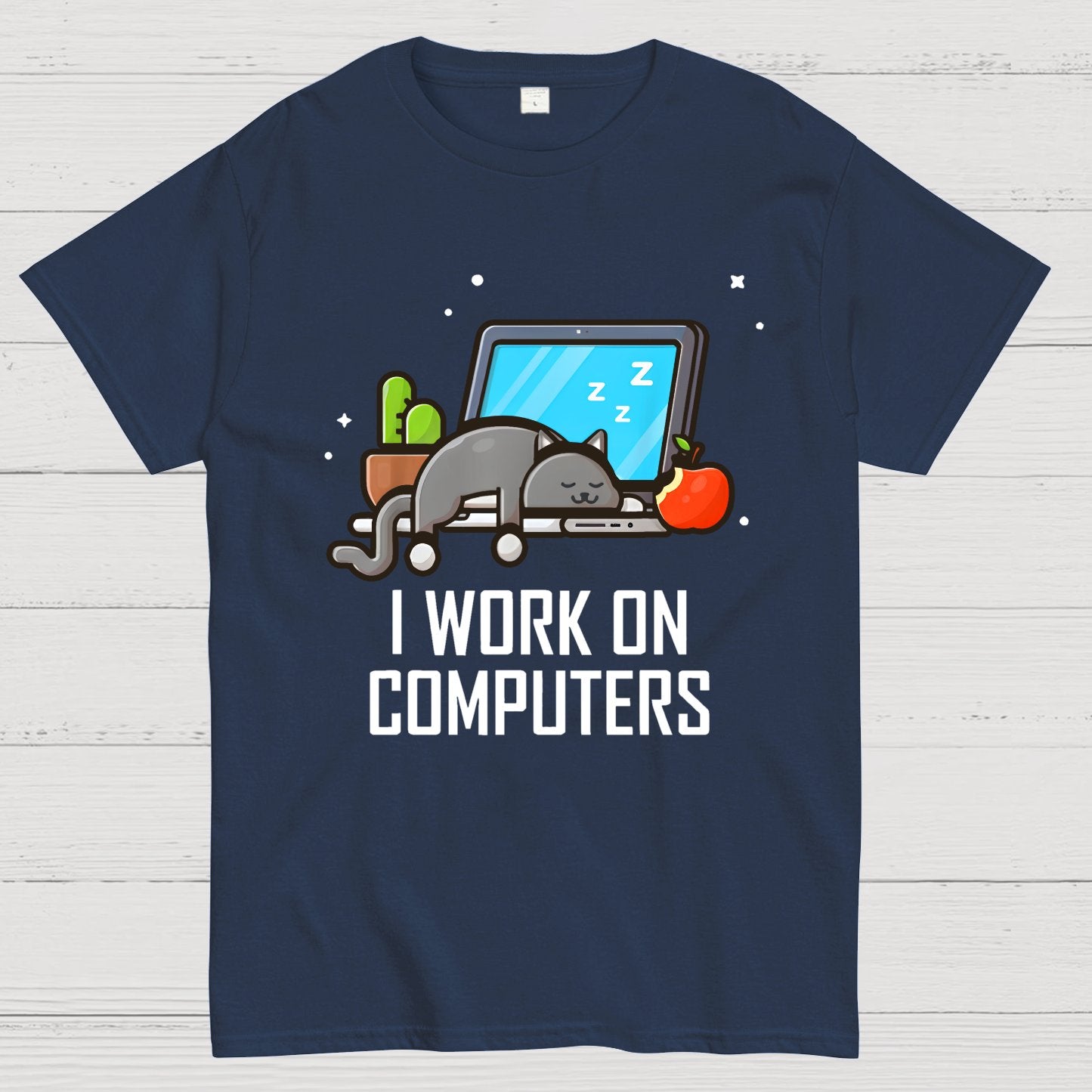 I Work On Computers Funny Cute Tech Coding Cat Geek T-Shirt