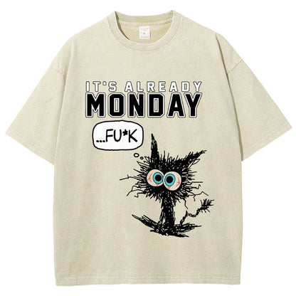 Monday Funny Cat Vintage Distressed T-shirt