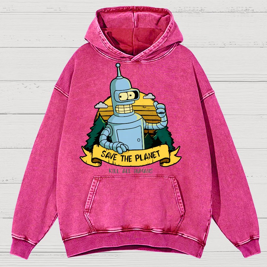 Save The Planet Kill All Humans Vintage Distressed Hoodie