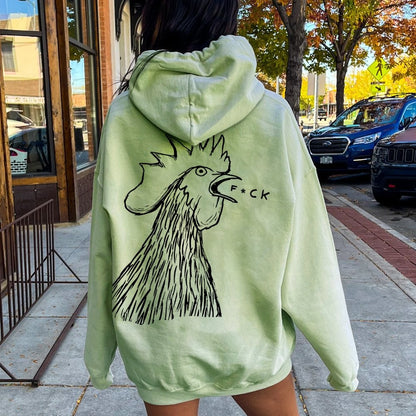 Funny Chicken  Printed Back Cotton Hoodie