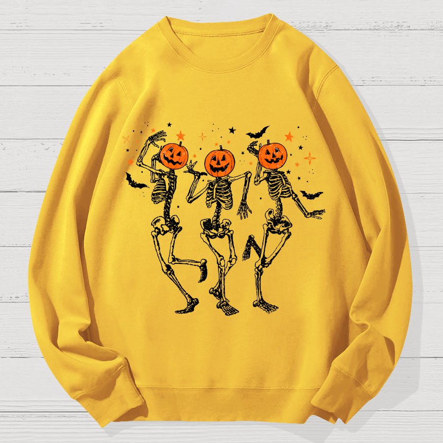 Dancing Skeleton Pumpkin Halloween Geek Cotton Sweatshirt