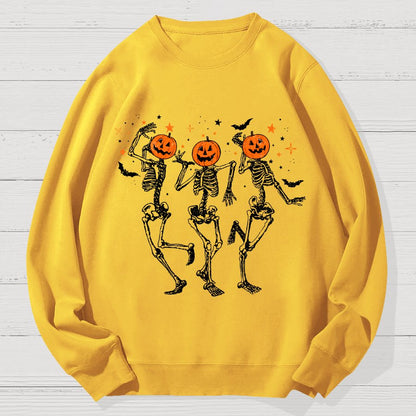 Dancing Skeleton Pumpkin Halloween Geek Cotton Sweatshirt