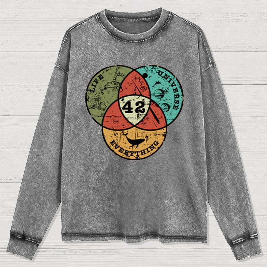 Life, the Universe & Everything Nerdy Graphic Washed Long Sleeve Tee