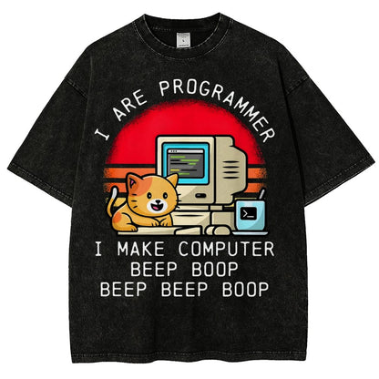 I Are Programmer Funny Cat Vintage Distressed T-shirt