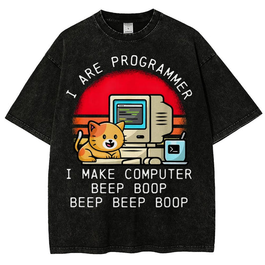 I Are Programmer Funny Cat Vintage Distressed T-shirt