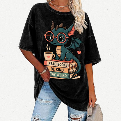 Dragons and Books - Kind and Weird Vintage Distressed T-shirt