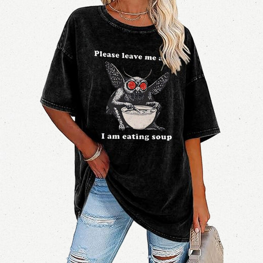 Mothman Eating Soup Please Leave Me Alone I Am Eating Soup Vintage Distressed T-shirt