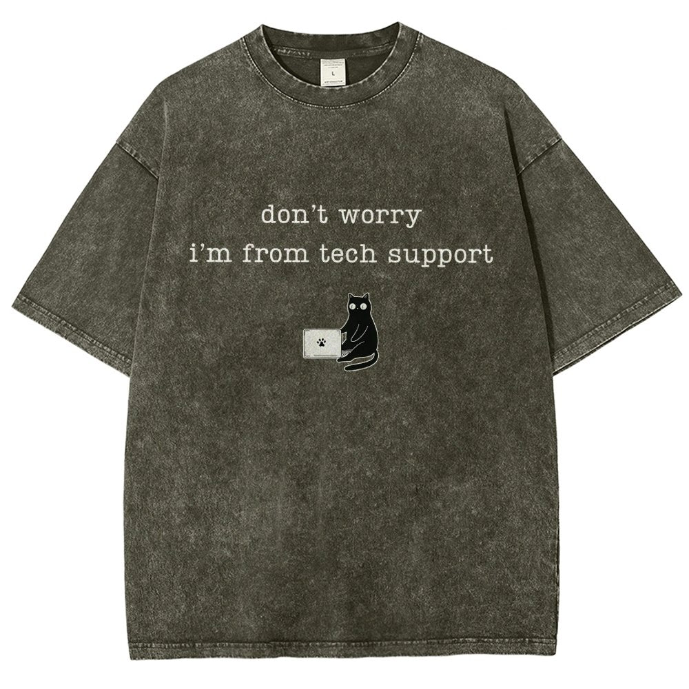 Don't Worry I'm From Tech Support Cat Vintage Distressed T-shirt