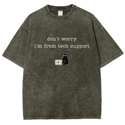 Don't Worry I'm From Tech Support Cat Vintage Distressed T-shirt