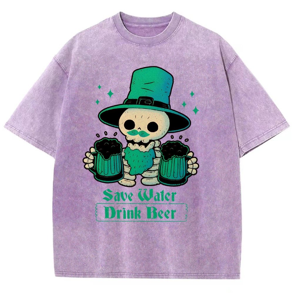 Skeleton St Patrick drinks Beer Vintage Distressed T-shirt
