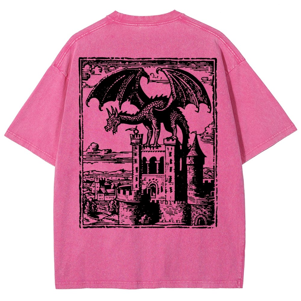 Dragon Vintage Dark Art Graphic Washed T-Shirt