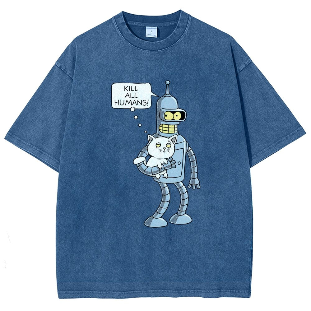 Kill All Humans! Catender Vintage Distressed T-shirt
