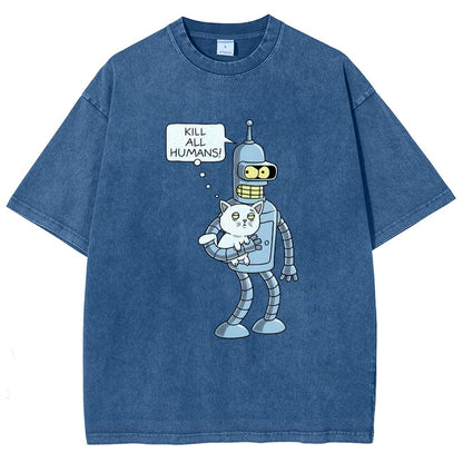 Kill All Humans! Catender Vintage Distressed T-shirt