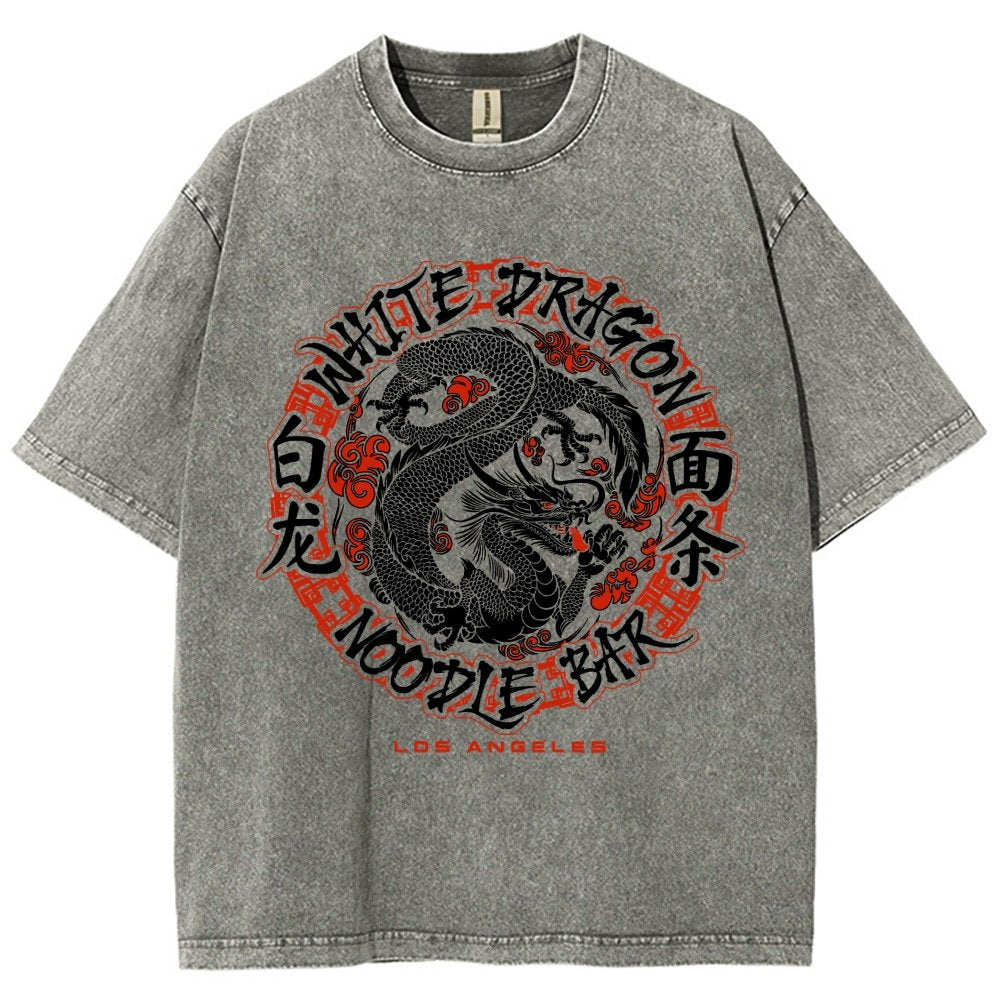 White Dragon Noodle Bar Oversized Vintage Distressed T-shirt