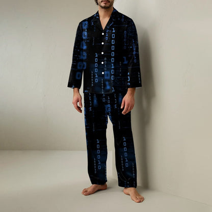 Blue Codes 0 And 1 Geek Long Sleeve Pajama Set
