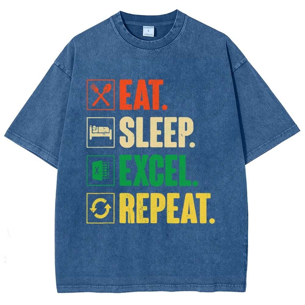 Eat Sleep Excel Repeat Funny Excel Vintage Distressed T-shirt