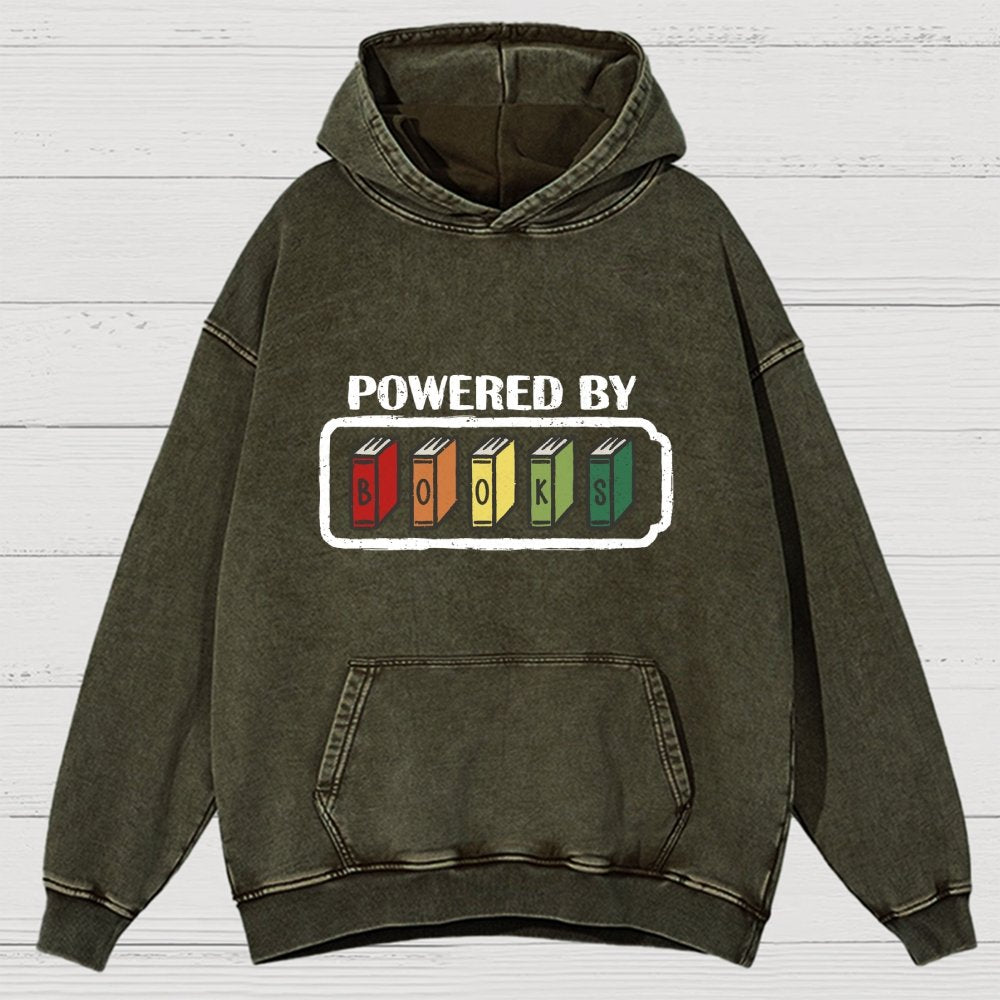 Powered by Books Vintage Distressed Hoodie