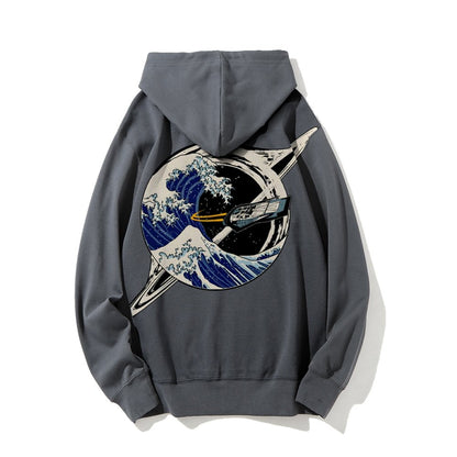 Interstellar Kanagawa Wave Printed Back Cotton Hoodie