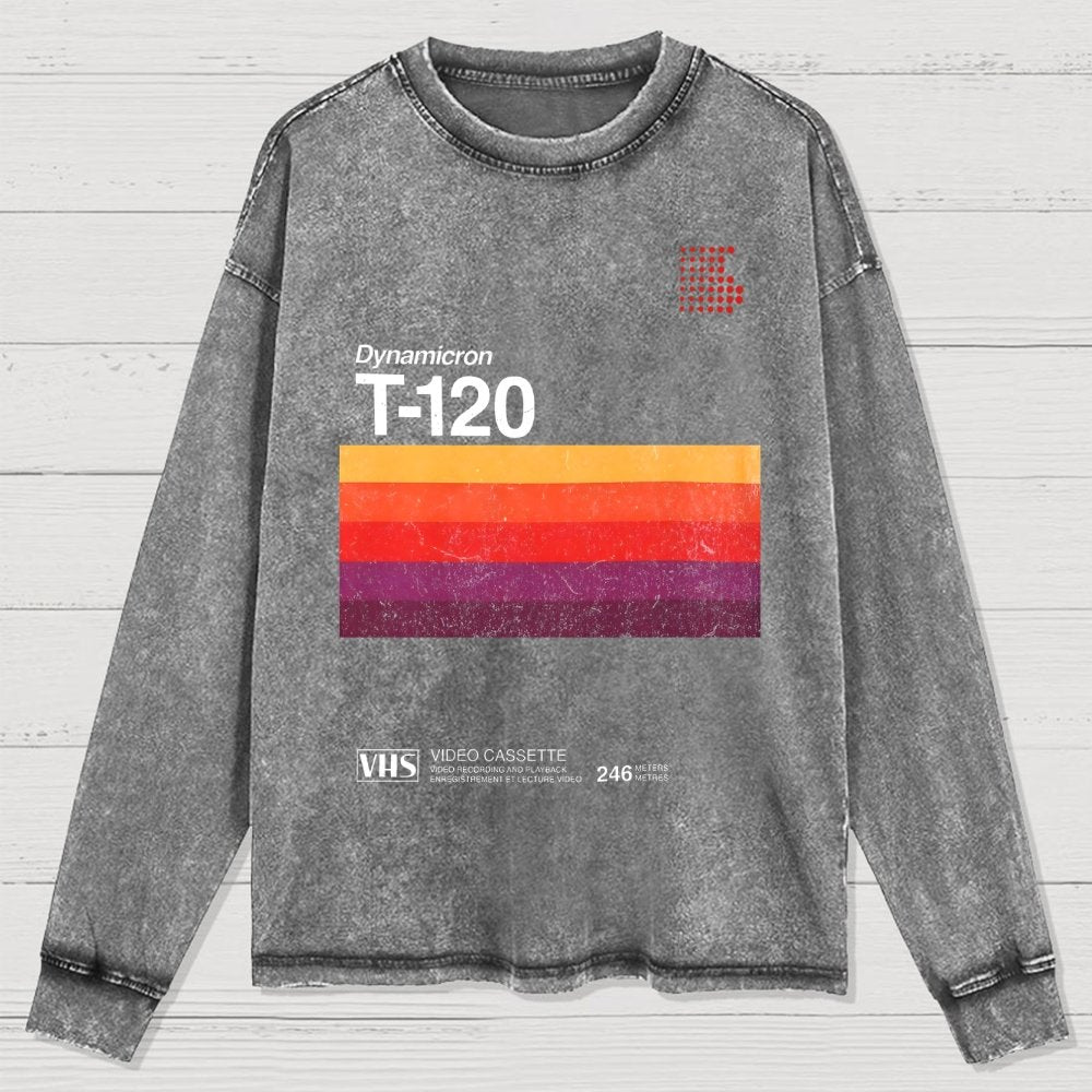 VHS T-120 Vintage Video Tape Retro Graphic Washed Long Sleeve Tee