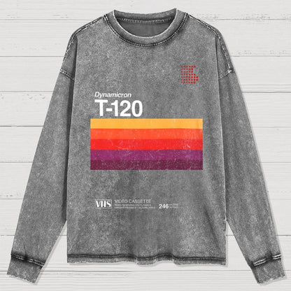 VHS T-120 Vintage Video Tape Retro Graphic Washed Long Sleeve Tee
