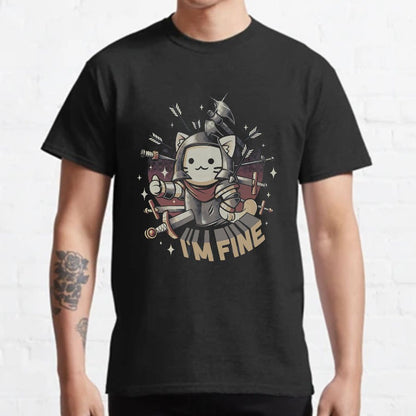 I'm Fine Funny Cat Gaming Geeky T-Shirt
