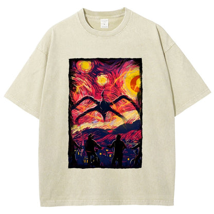 Monster In Starry Night Vintage Distressed T-shirt