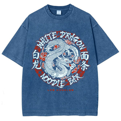 White Dragon Noodle Bar Oversized Vintage Distressed T-shirt