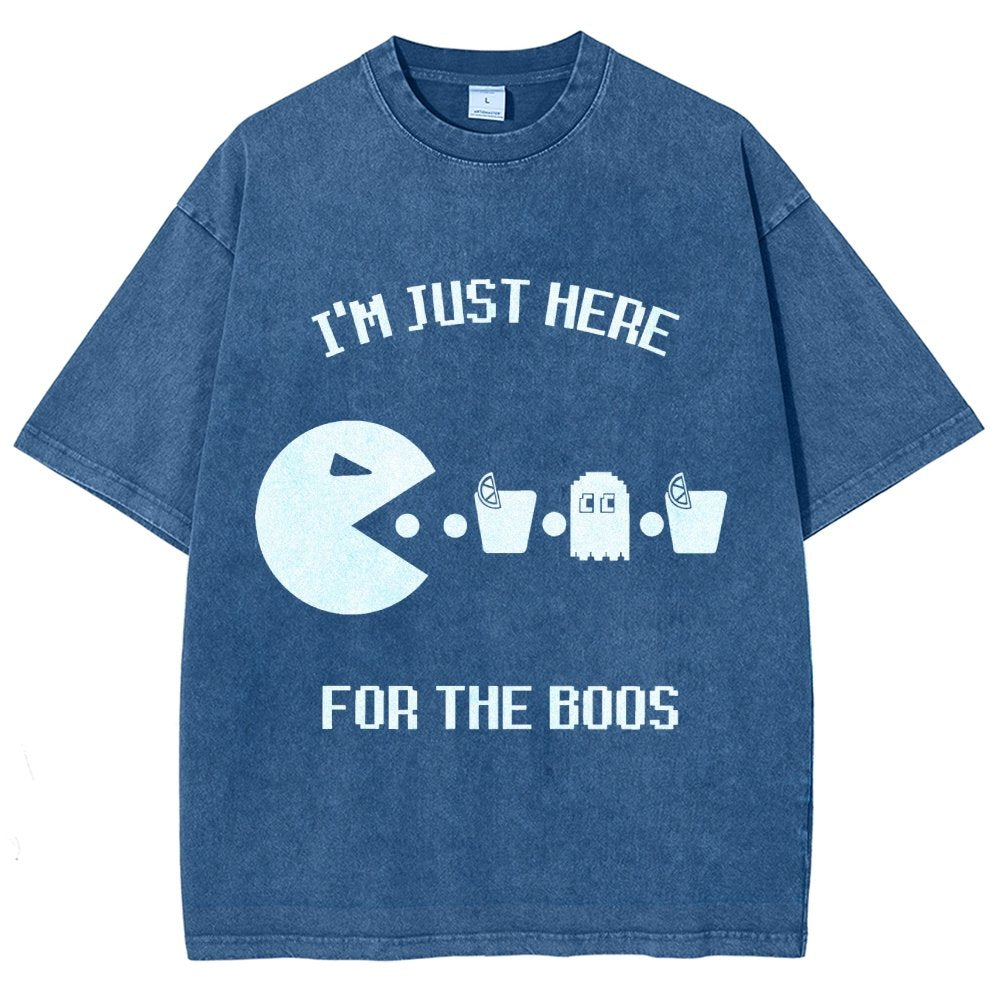 Here For The Boos Ghost Arcade Nerdy Halloween Vintage Distressed T-shirt