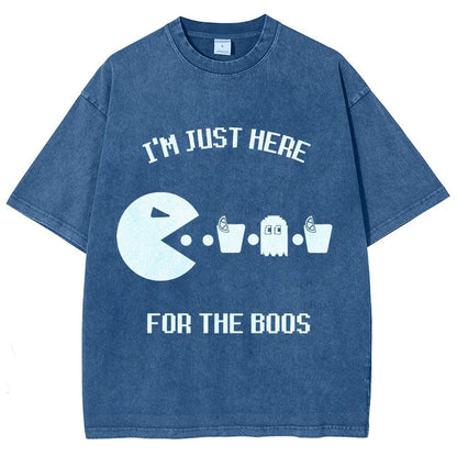Here For The Boos Ghost Arcade Nerdy Halloween Vintage Distressed T-shirt
